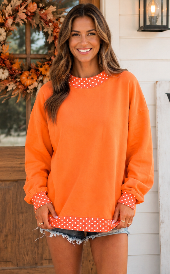Brown Polka Dot Trim Sweatshirt