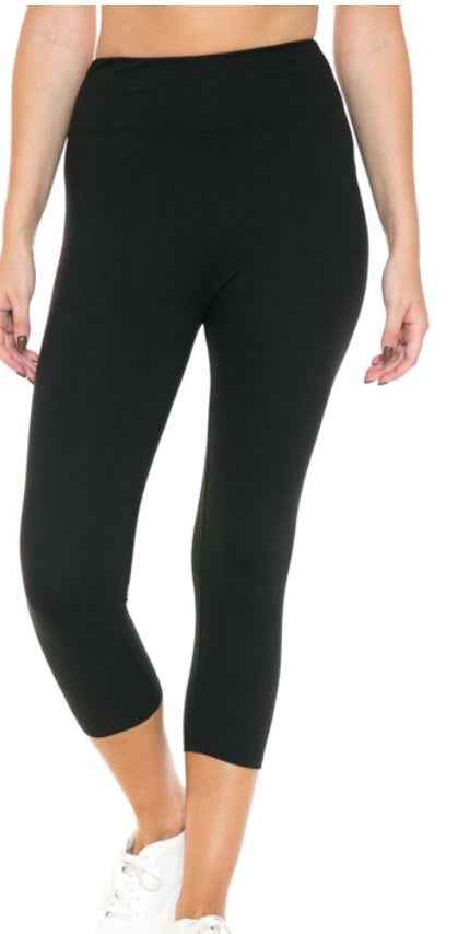 Black Yoga Band Capri Length Leggings - Plus