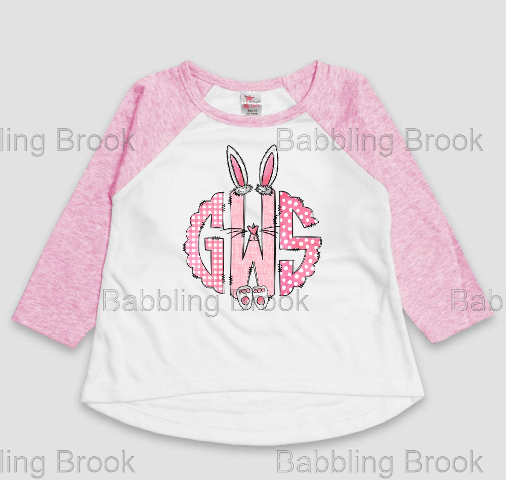 Personalized Child's Easter Raglan Shirt - 2 Girl Monogram Options