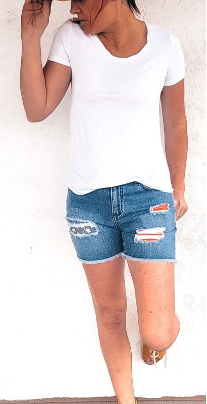 Distressed Stars and Stripes Denim Shorts