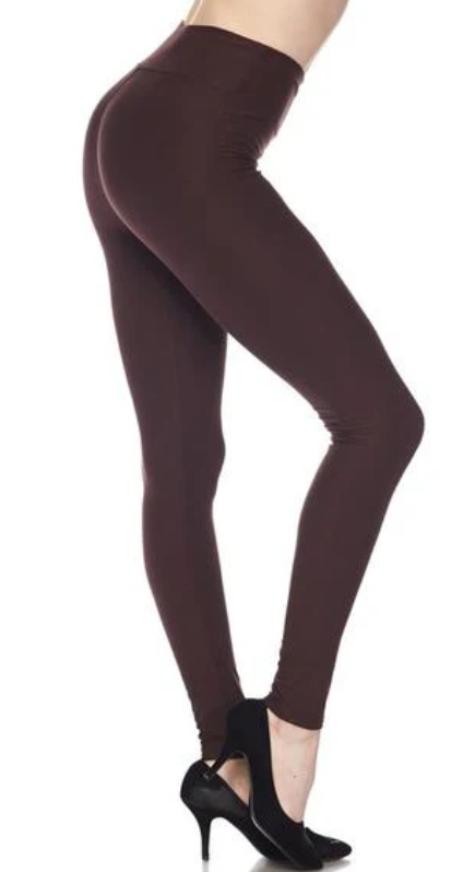 Brown Yoga Band Leggings - Plus