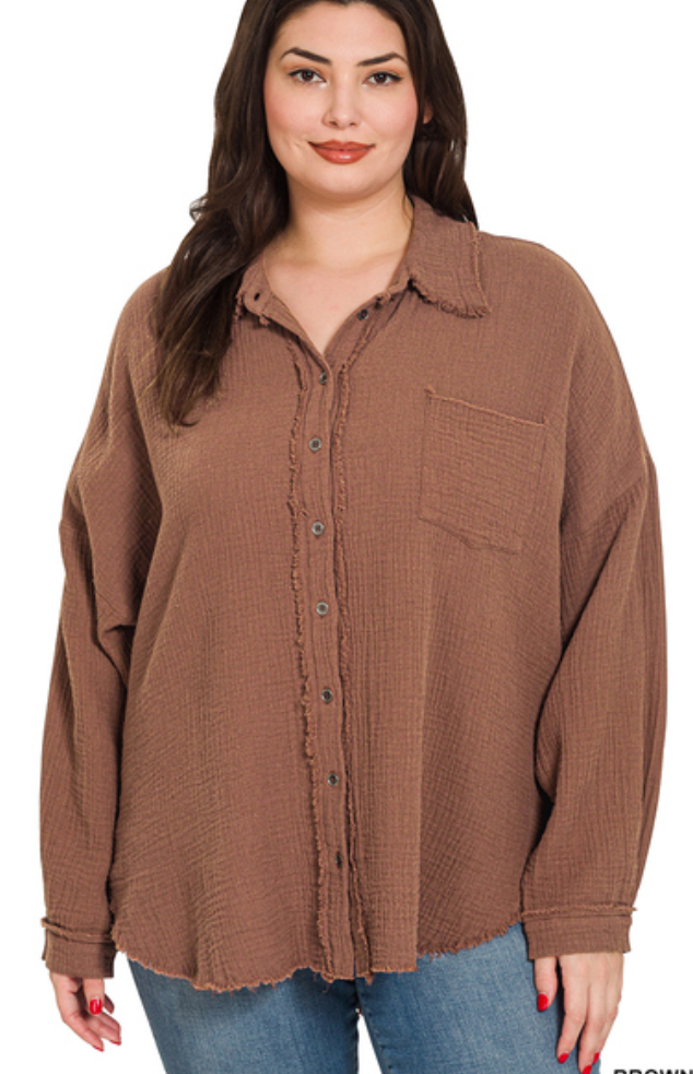 Chocolate Plus Double Gauze Oversized Raw Edge Shirt (Copy)