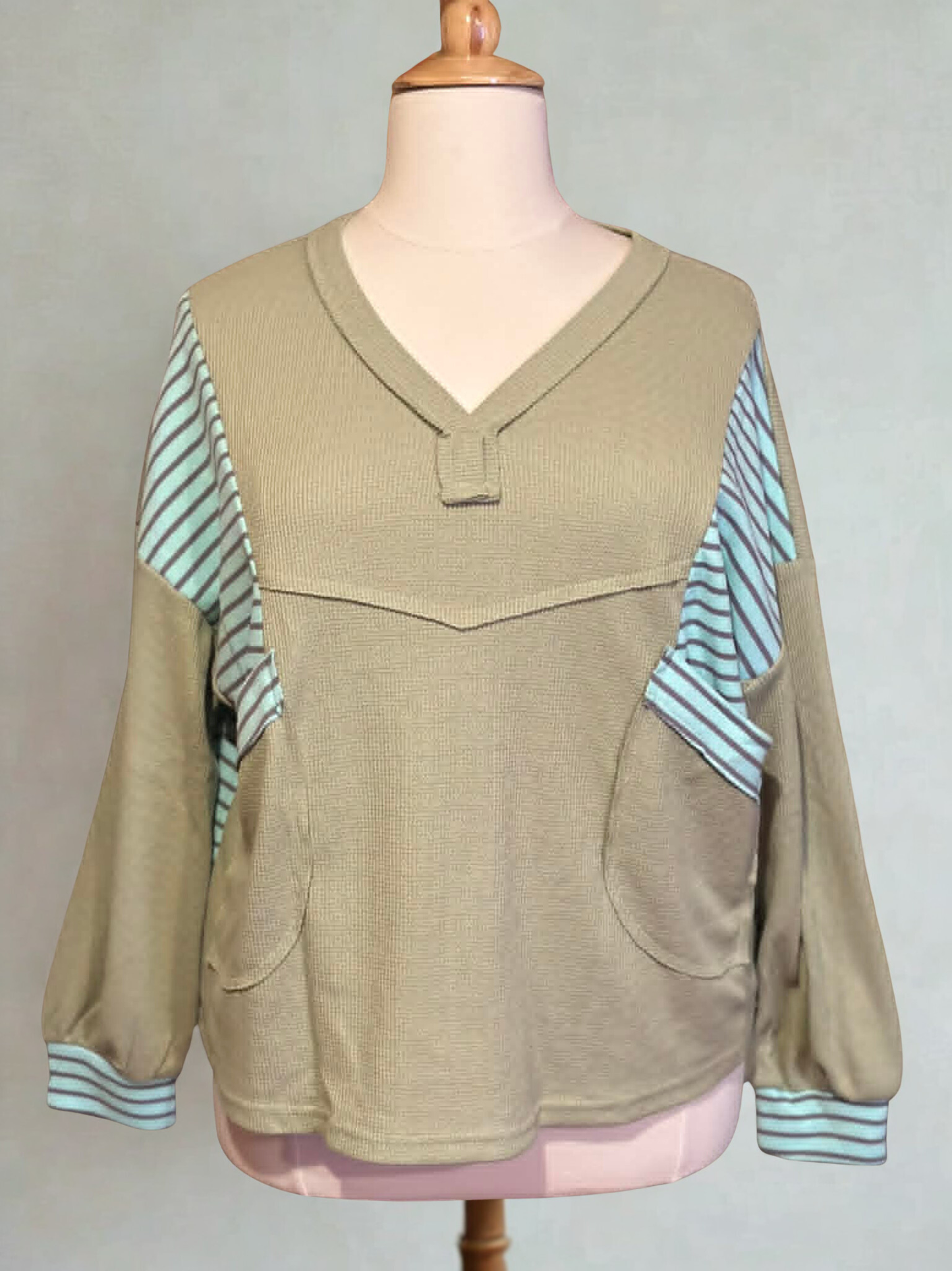 Striped Contrast Pocket Pullover Top