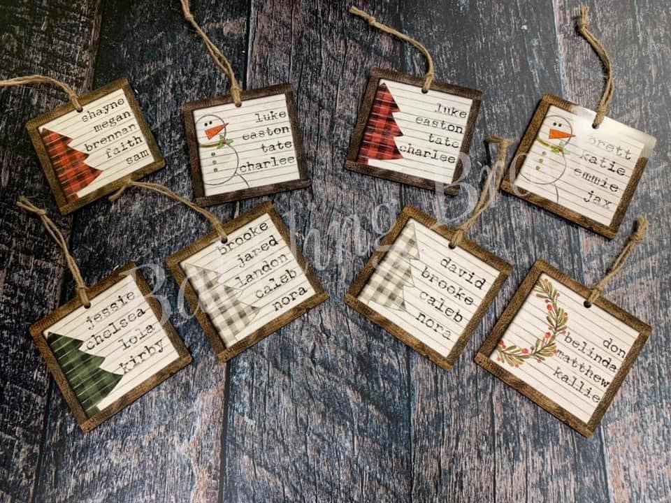 Pre-Order: Personalized Faux Wood Framed Farm House Ornaments
