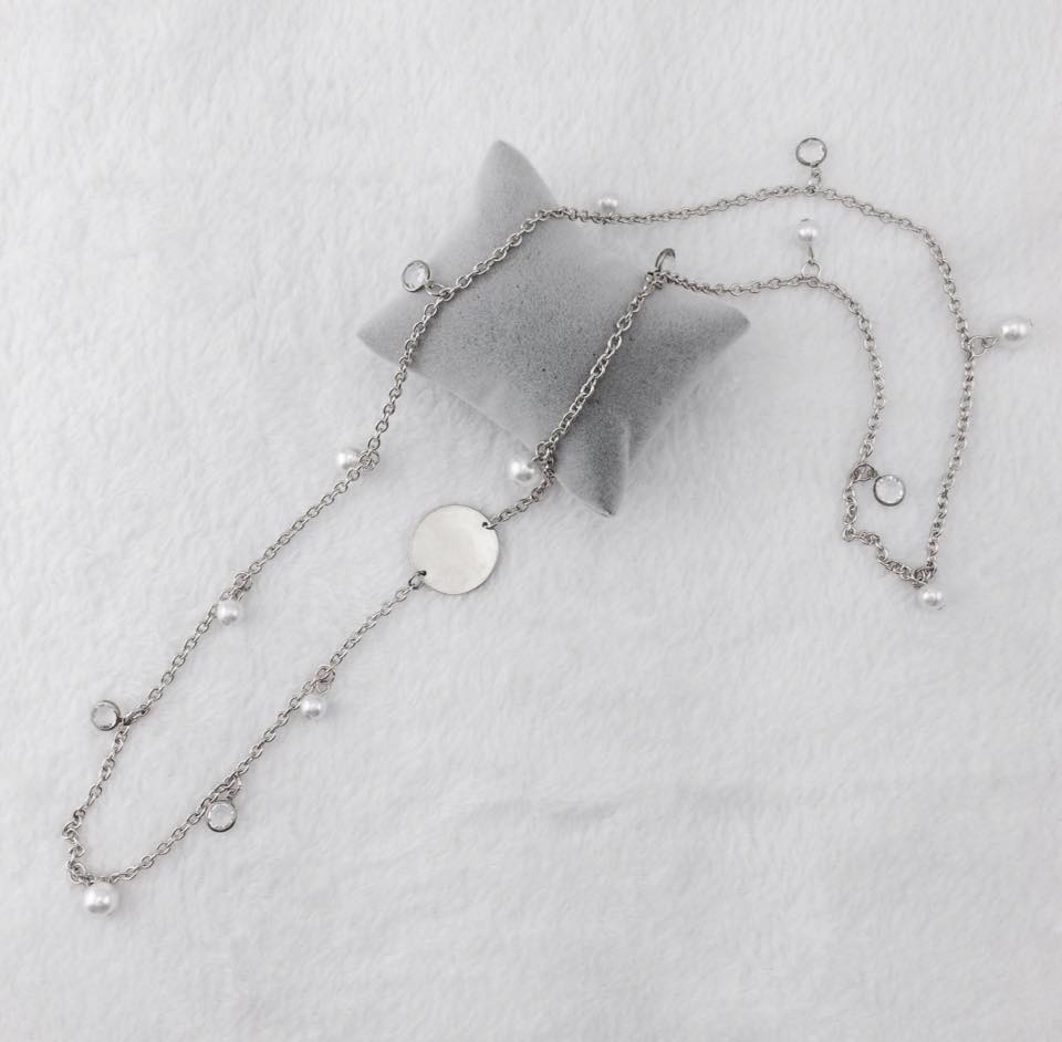 Monogram Pearl and Sparkle Disc Necklace - Babbling Brook