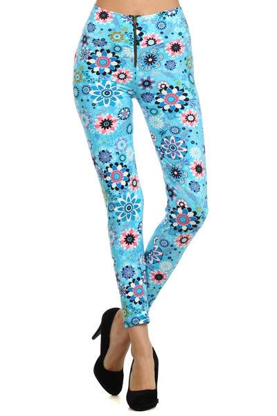 Misses Groovy Blues Zipper Leggings - Babbling Brook