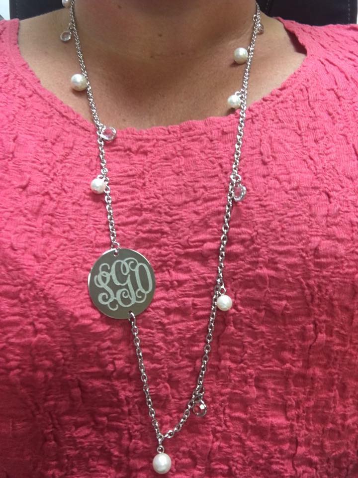 Monogram Pearl and Sparkle Disc Necklace - Babbling Brook