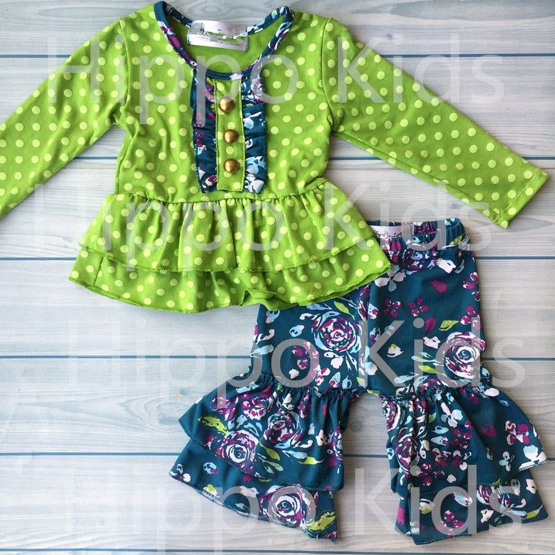 Lime and Teal Floral Children's Outfit