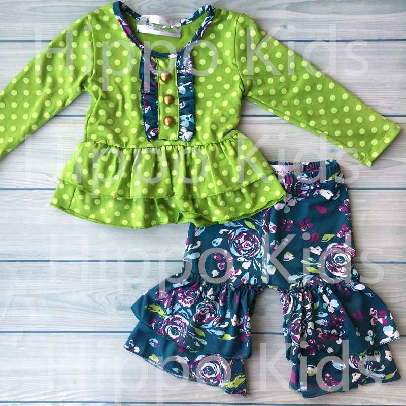Lime and Teal Floral Children's Outfit