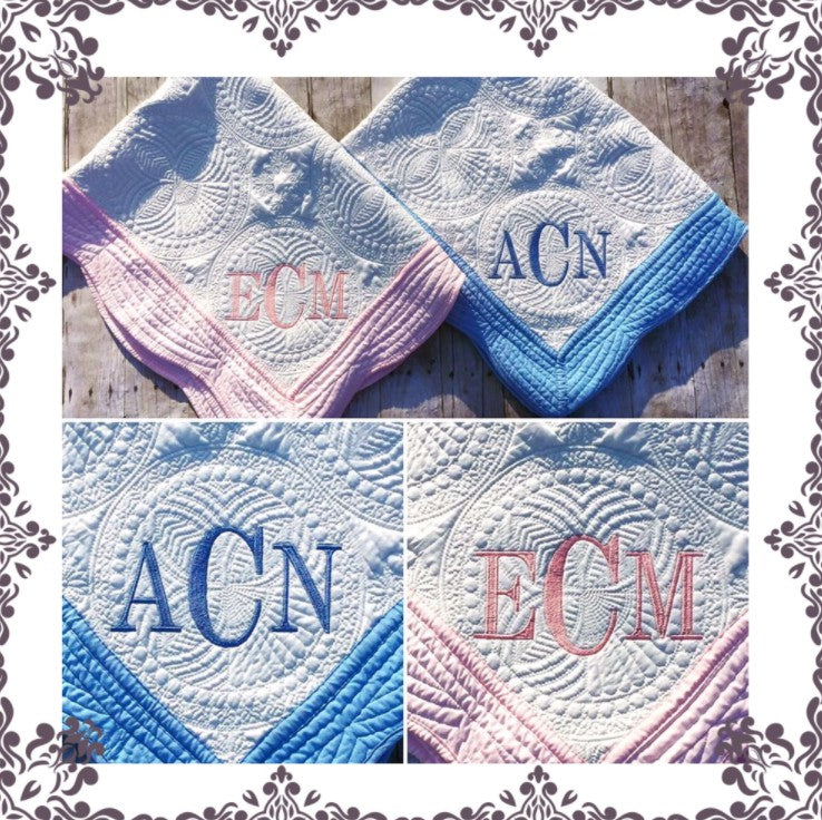 Monogrammed Baby Quilt or Lap Quilt - Babbling Brook