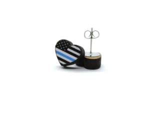 Thin Blue Line Heart Stud Earrings