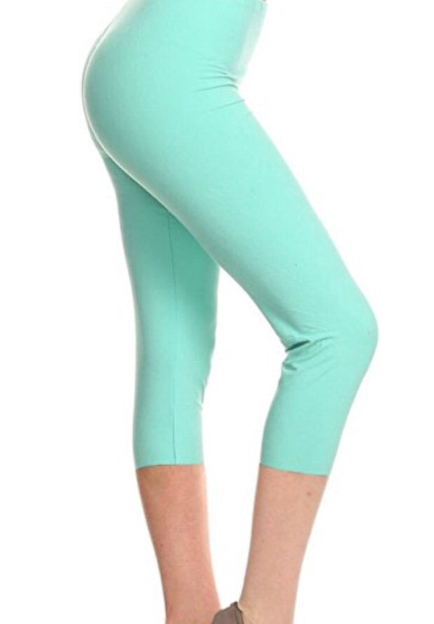 Misses Mint Yoga Band Capri Length Leggings - Babbling Brook