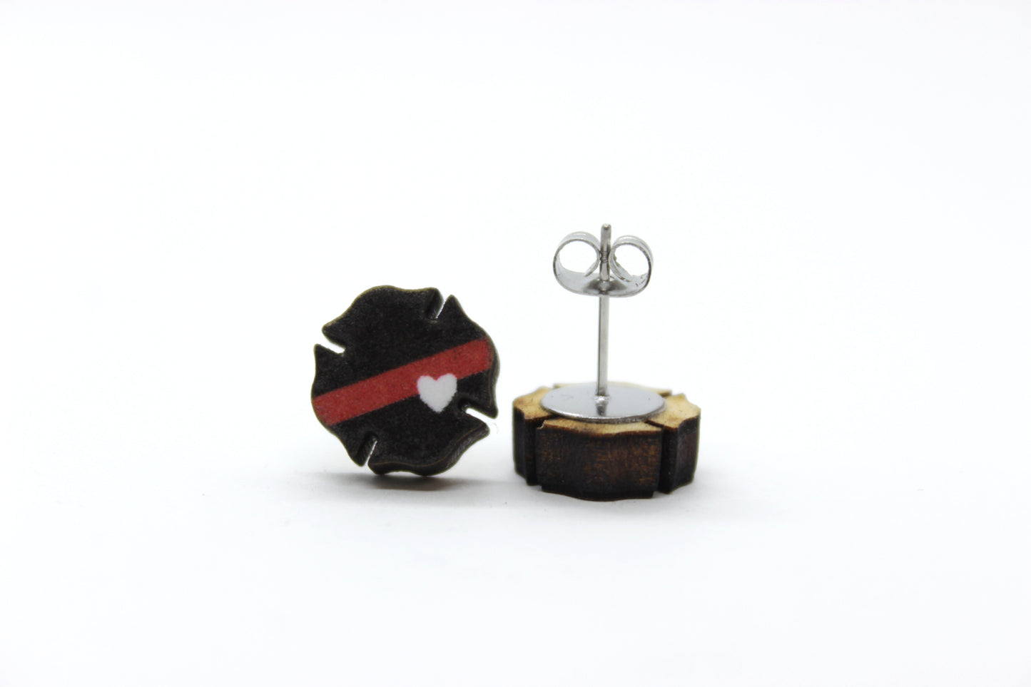 Red Line Maltese Cross Stud Earrings
