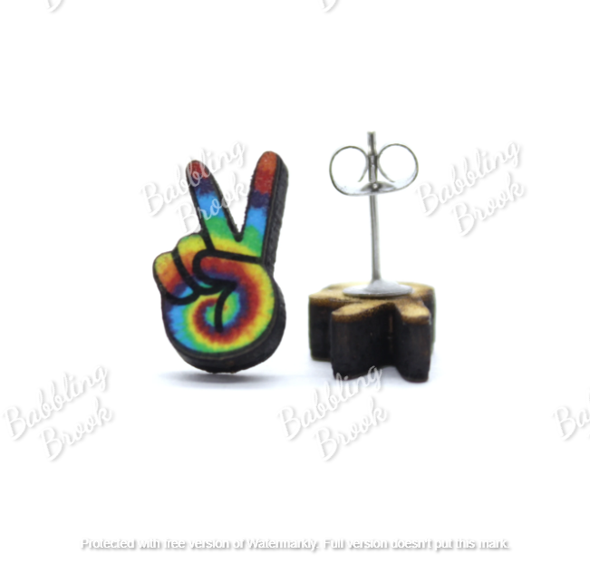 Tie Dye Peace Sign Stud Earrings