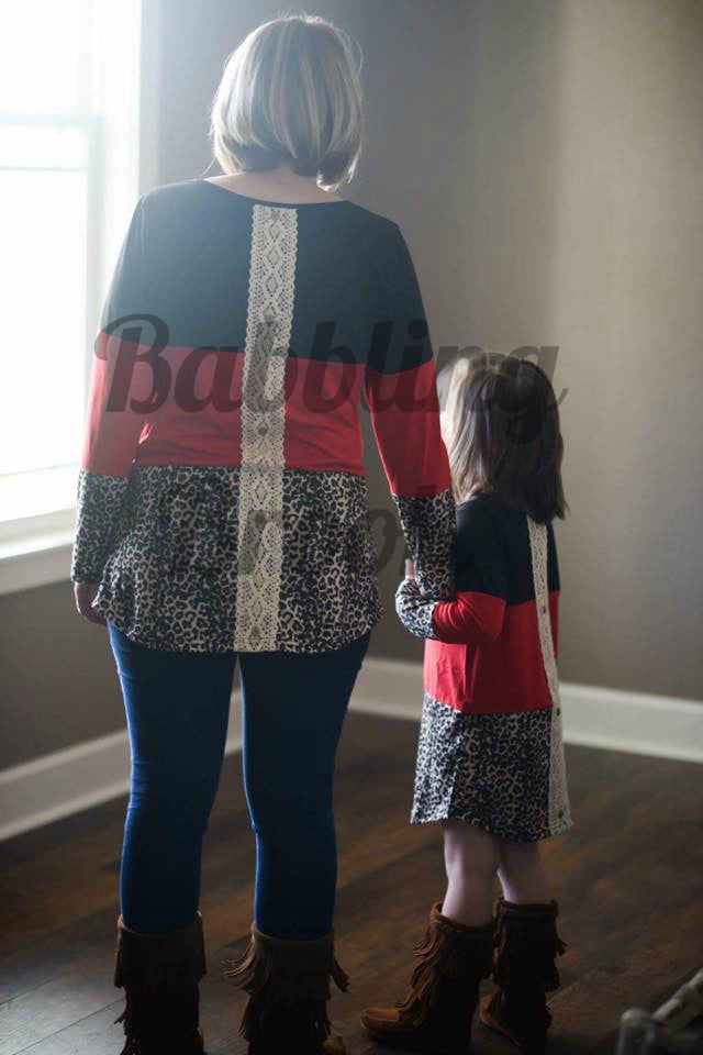 Child's Red Leopard Lace Back Top - Babbling Brook