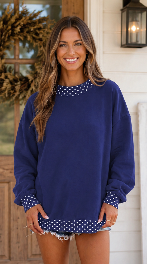 Brown Polka Dot Trim Sweatshirt
