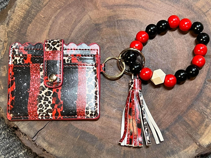 Wood Bangle Wristlet with Credit Card Holder - Red, Black, Leopard