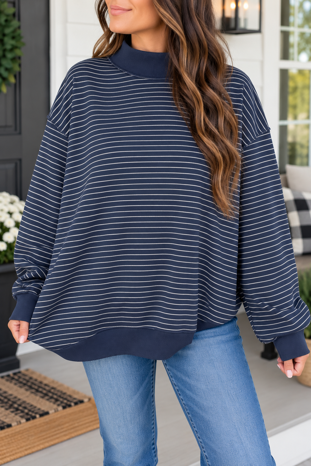 Pink Stripe Ribbed Oversized Sweatshirt