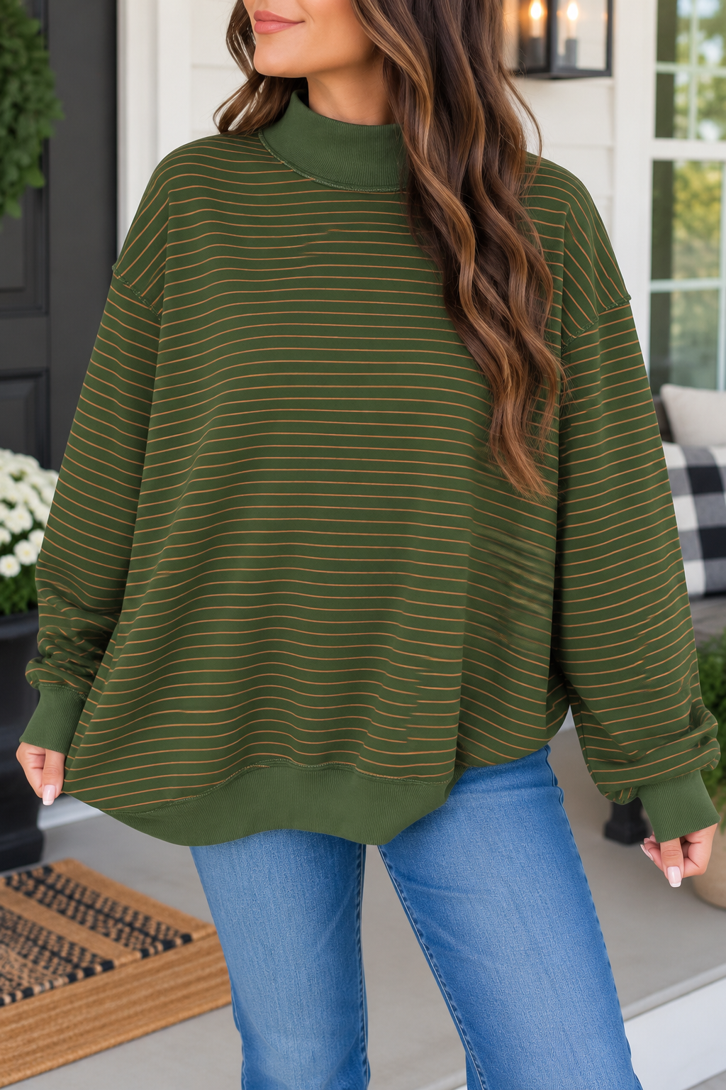 Pink Stripe Ribbed Oversized Sweatshirt