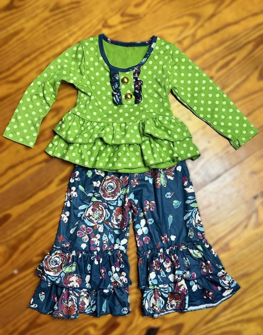 Lime and Teal Floral Children's Outfit