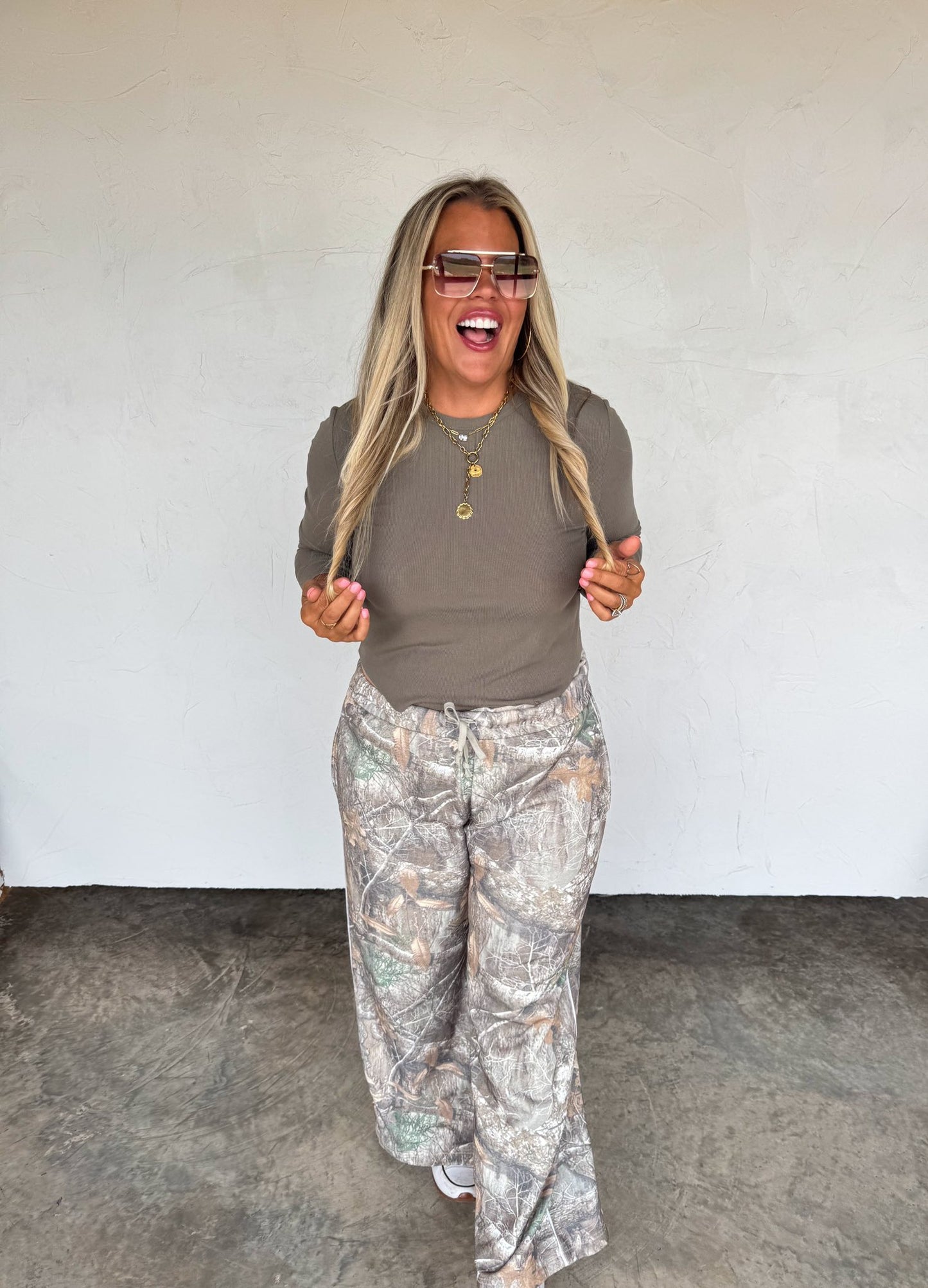 Elena Curve Hem Ribbed Olive Top by Blakeley