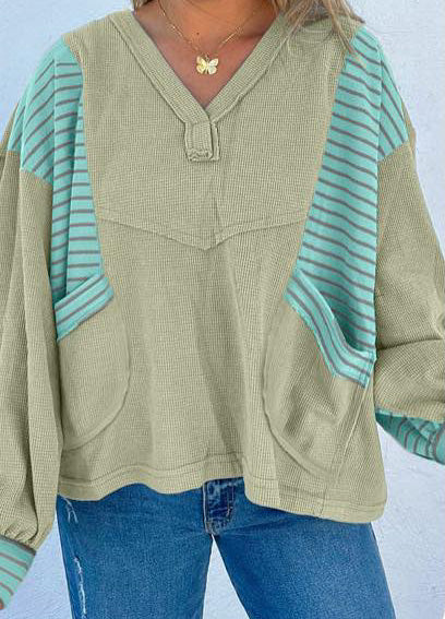 Striped Contrast Pocket Pullover Top