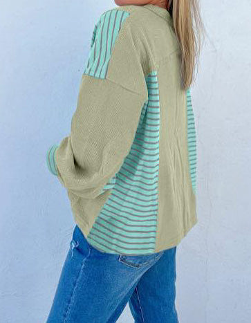 Striped Contrast Pocket Pullover Top
