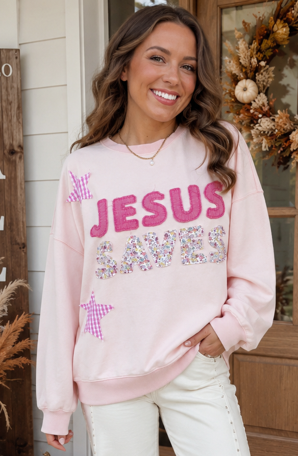Patchwork Jesus Saves Baggy Sweatshirt