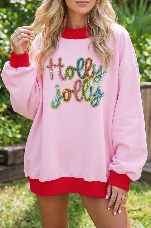 Pink Holly jolly Sequin Sweatshirt
