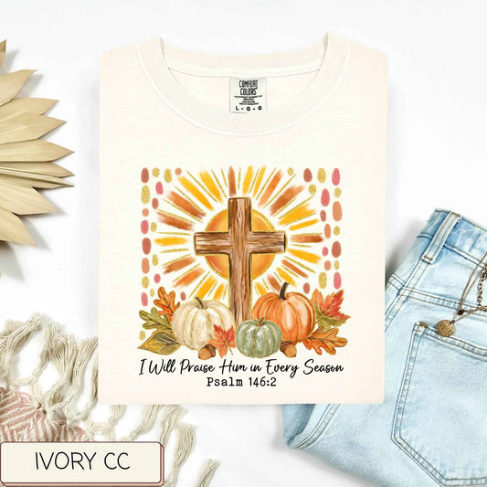 I Will Praise Him Cross And Pumpkins Tee.