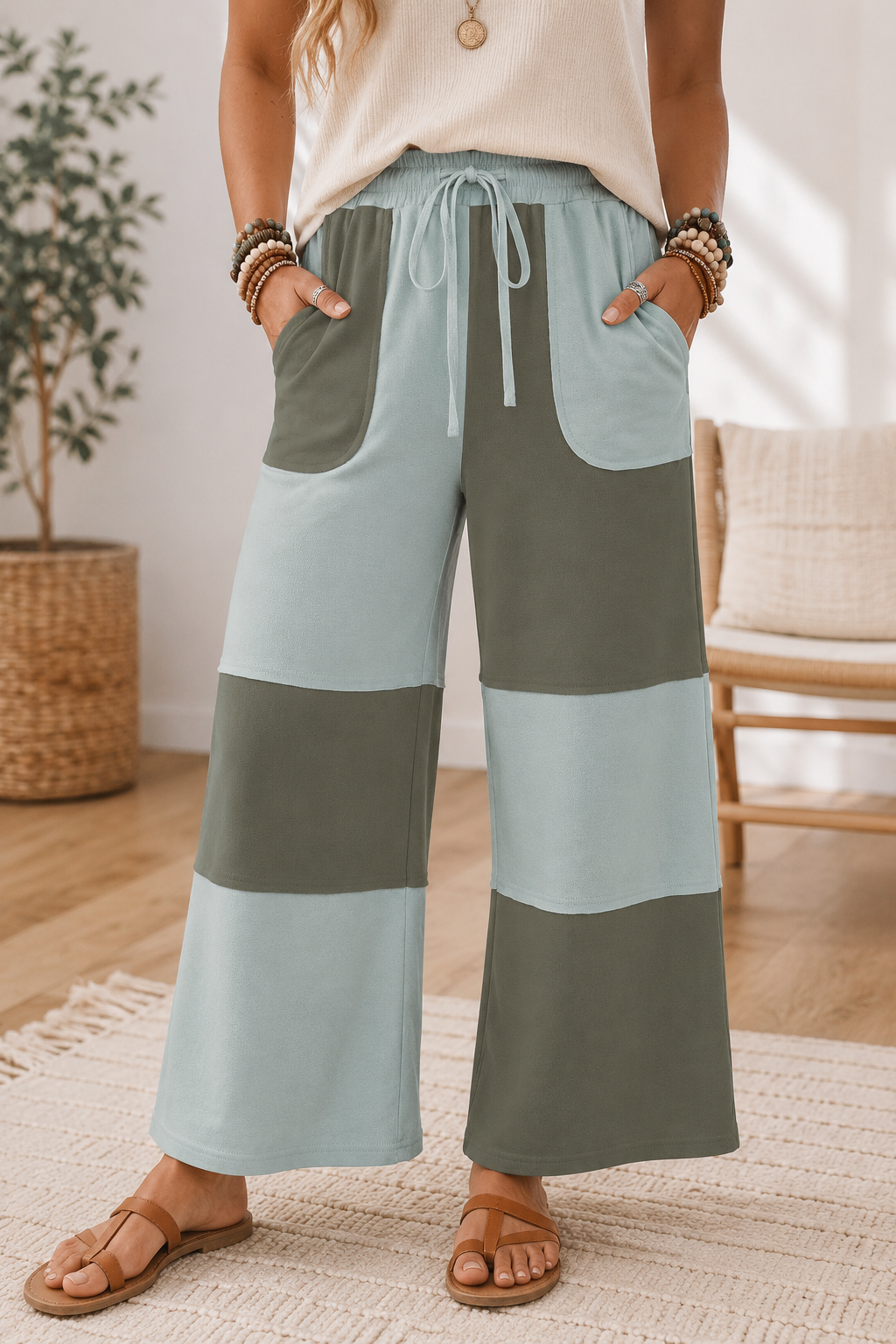 Orange Raw Seam Casual Pants