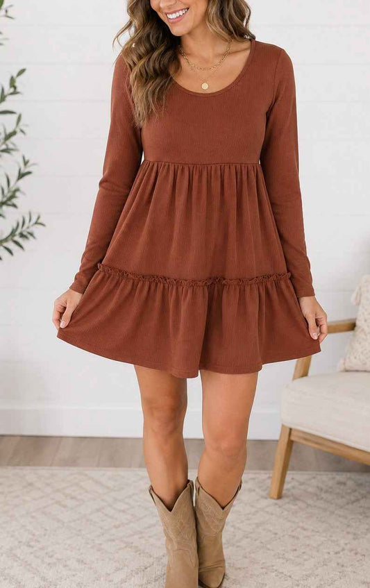 Ribbed Frilled Mini Dress