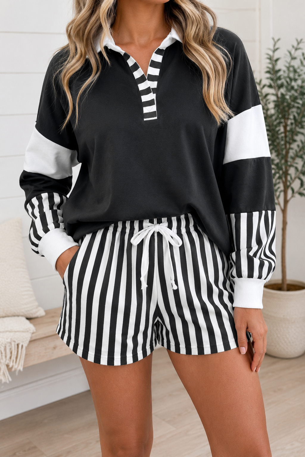 Pink Striped Colorblock Set