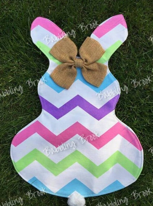 Pink, Green, Blue, and White Chevron Easter Bunny Garden Flag