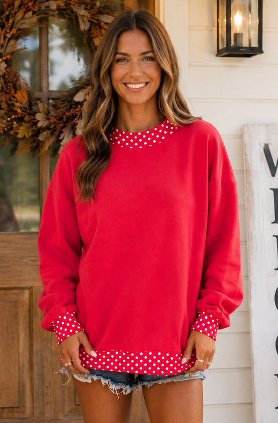 Brown Polka Dot Trim Sweatshirt