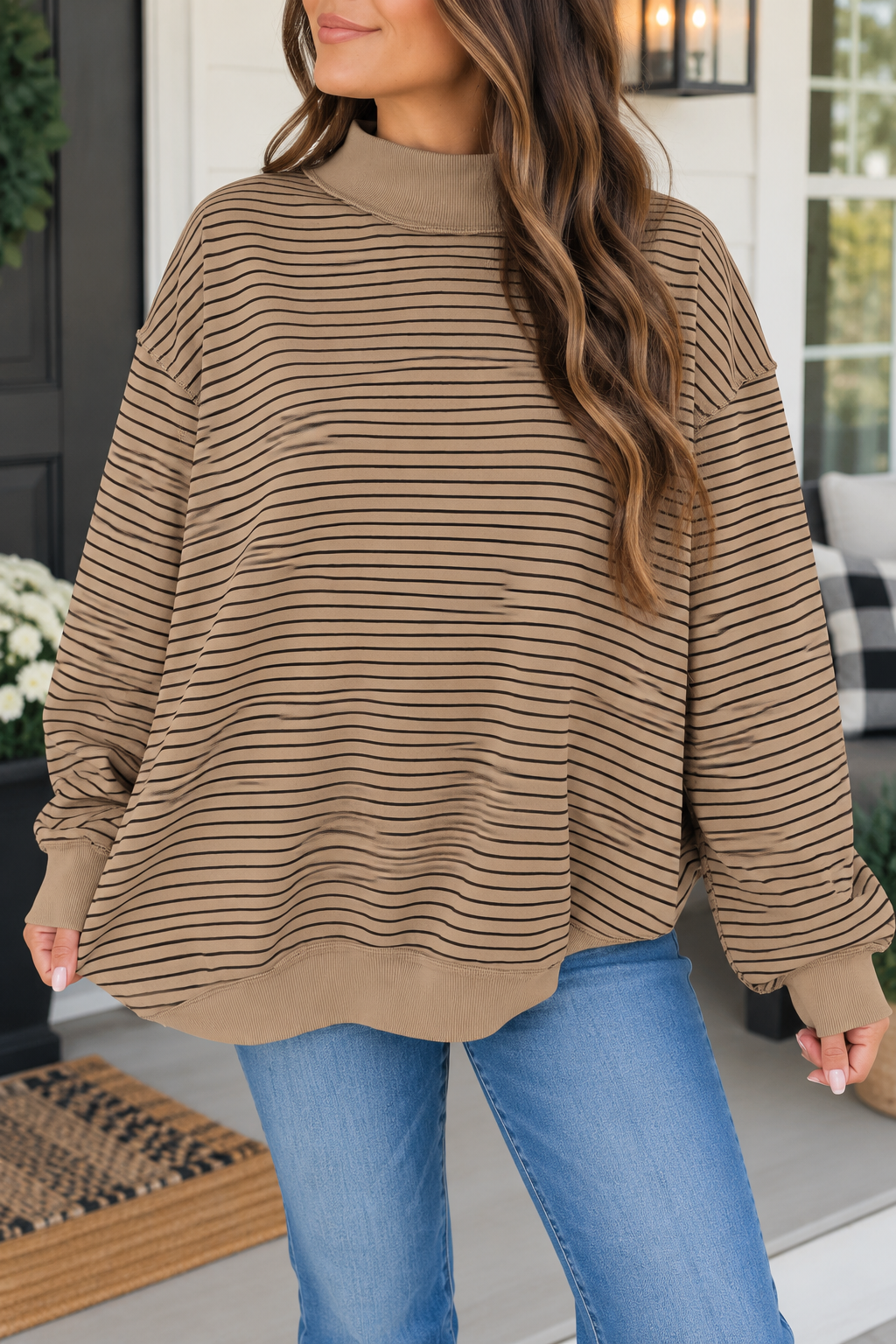Pink Stripe Ribbed Oversized Sweatshirt