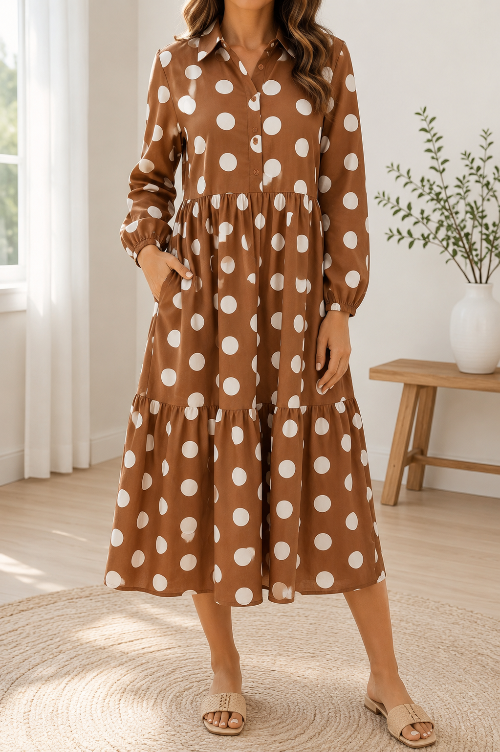 Brown Polka Dot Shift Dress