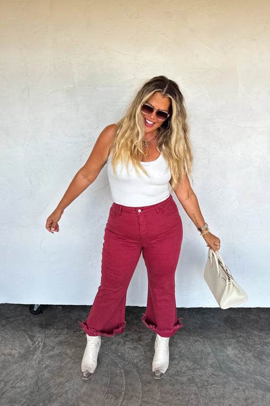 Burgundy Urban Non-Distressed Crop Jeans by Blakeley