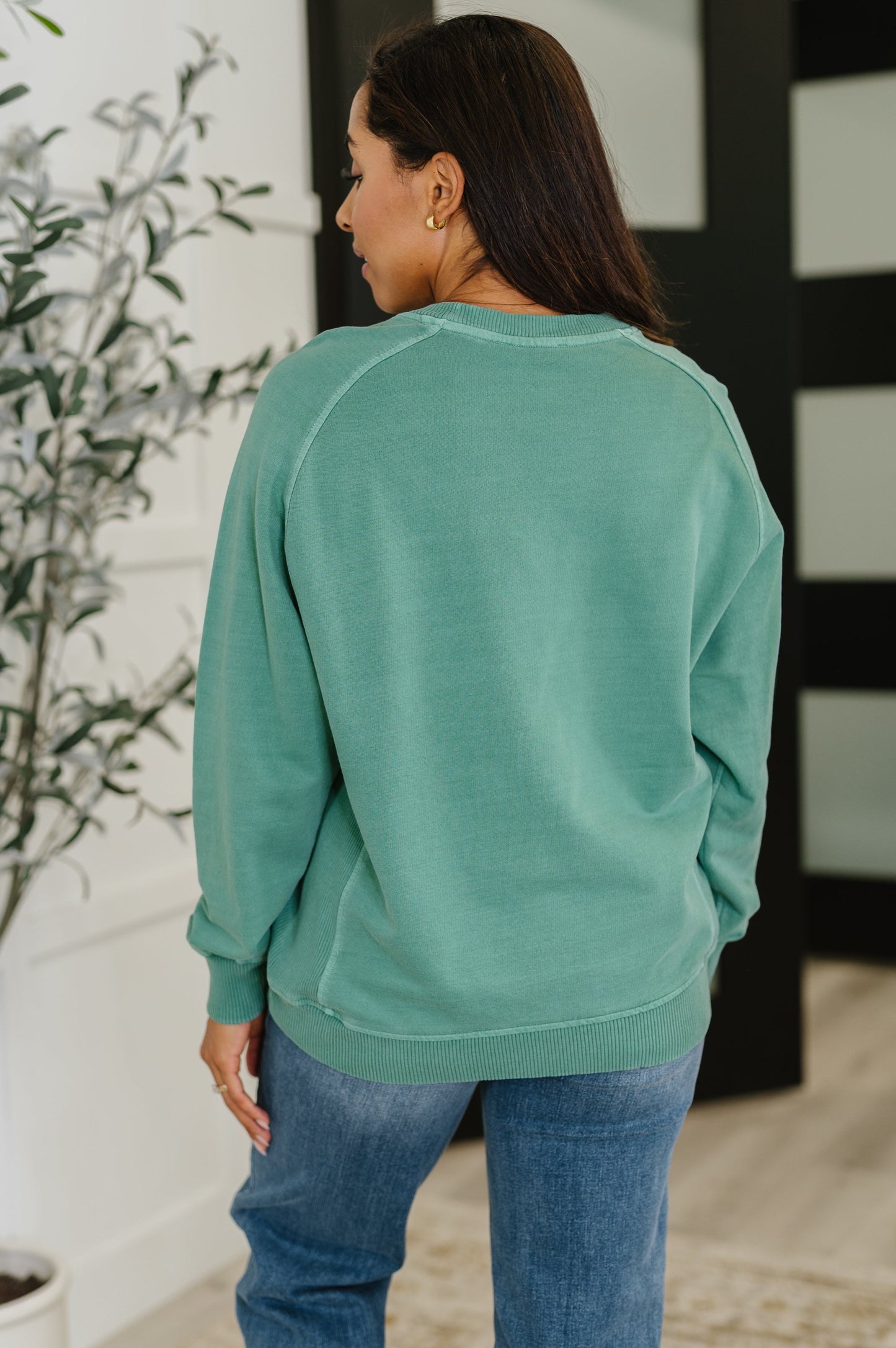Daily Ease Mineral Wash Pullover in Dark Green