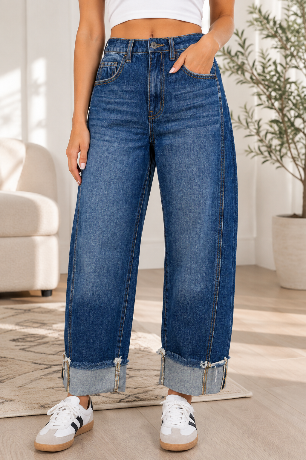 Blue Raw Hem Jeans