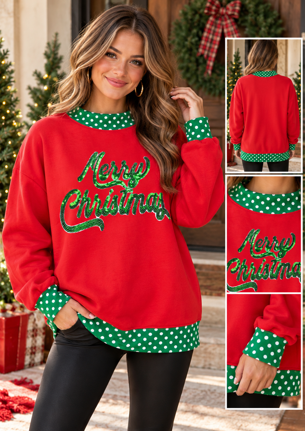 Merry Christmas Sequin Polka Dot Mock Nexk