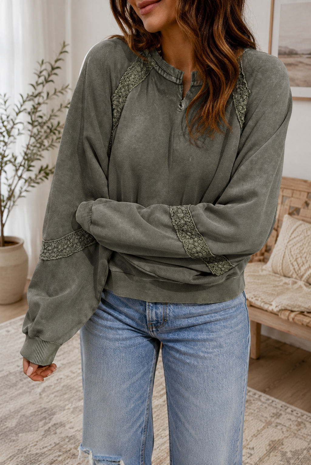 Green Lace Mineral Wash Sweatshirt