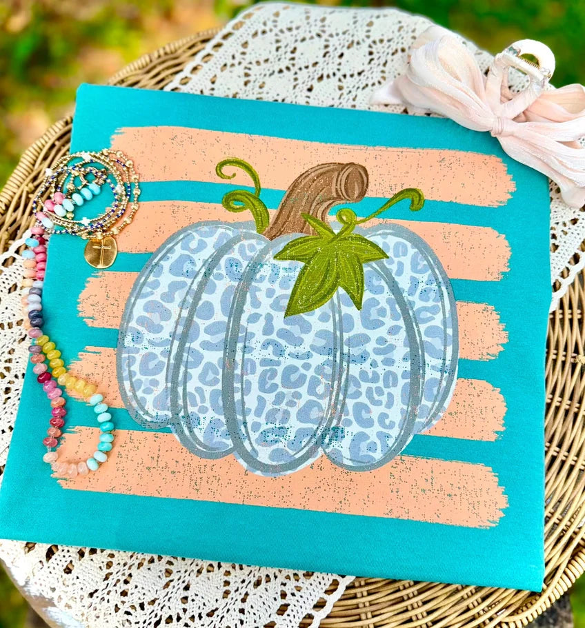 Blue Leopard Striped Pumpkin Tee.