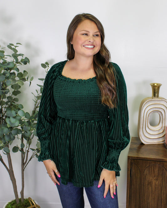 Green Velvet Babydoll Blouse LT