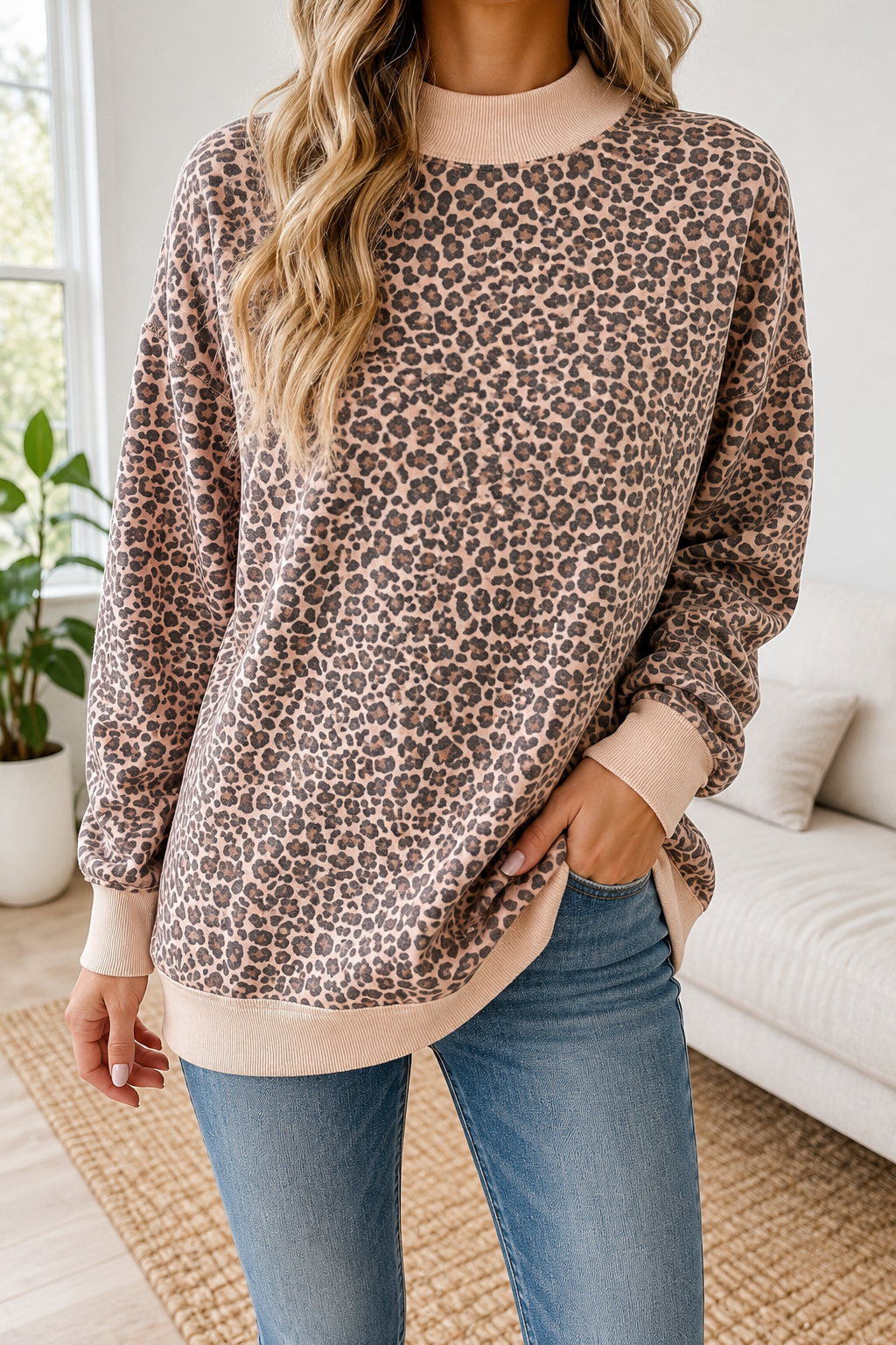 Leopard Ribbed Cuff Sweatshirt