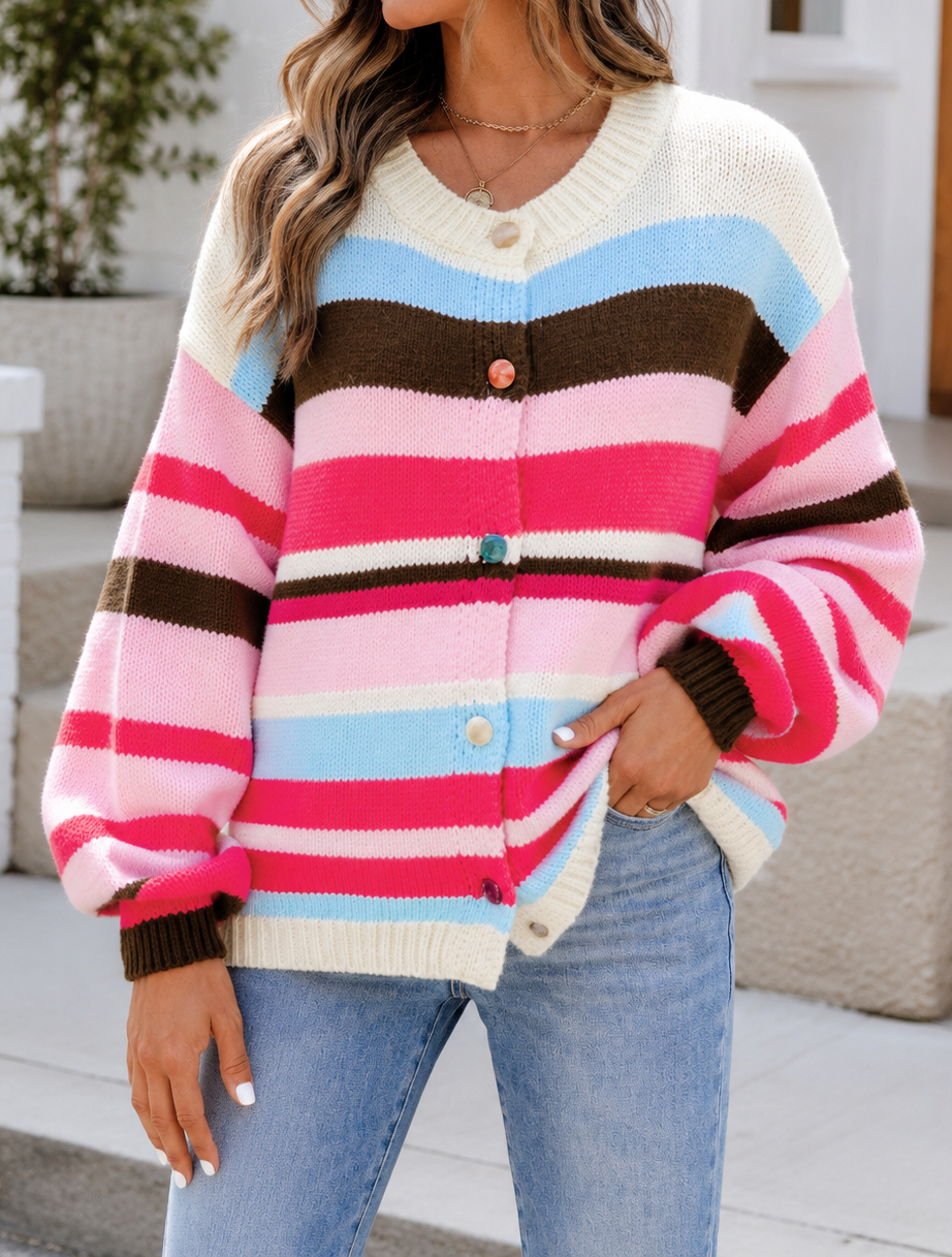 Pink Stripe Colorblock Cardigan