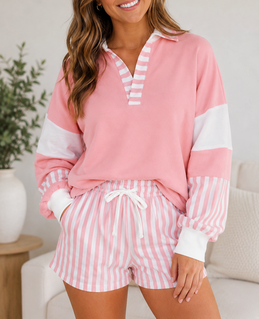 Pink Striped Colorblock Set