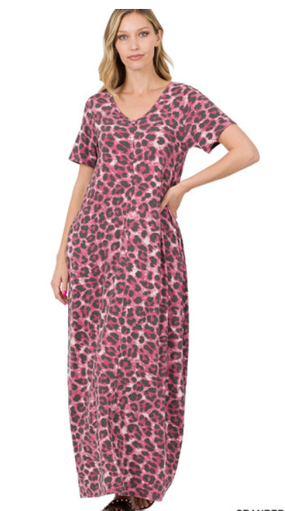 Misses Cranberry Leopard V-Neck Maxi Dress