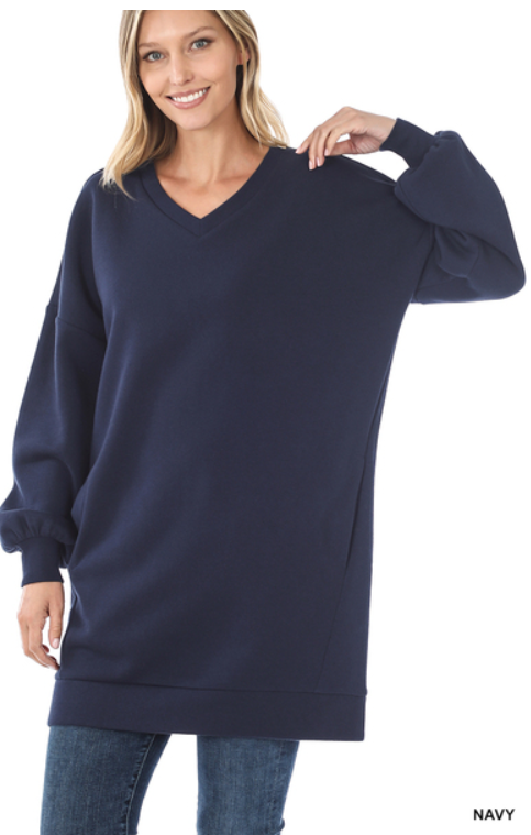 Navy Oversized V-Neck Sweatshirt with Pockets