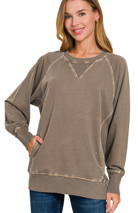 Pigment Dyed French Terry Pullover with Pockets